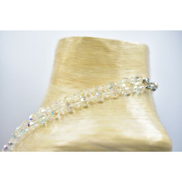 Vintage Aurora Borealis Crystal Double Strand Beaded Collar Necklace Shiny BinA - Picture 11 of 12
